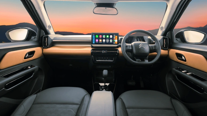 Citroën Basalt X interior showing 10.25-inch Citroën Connect touchscreen and 7-inch TFT cluster